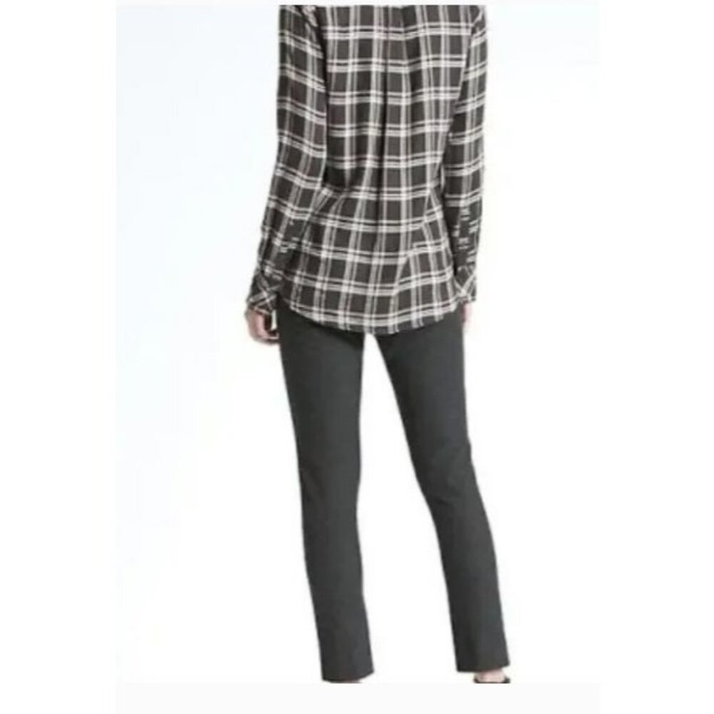 Banana Republic Womens Dillon Shirt M Black Plaid Long Sleeve Flannel Viscose Bl